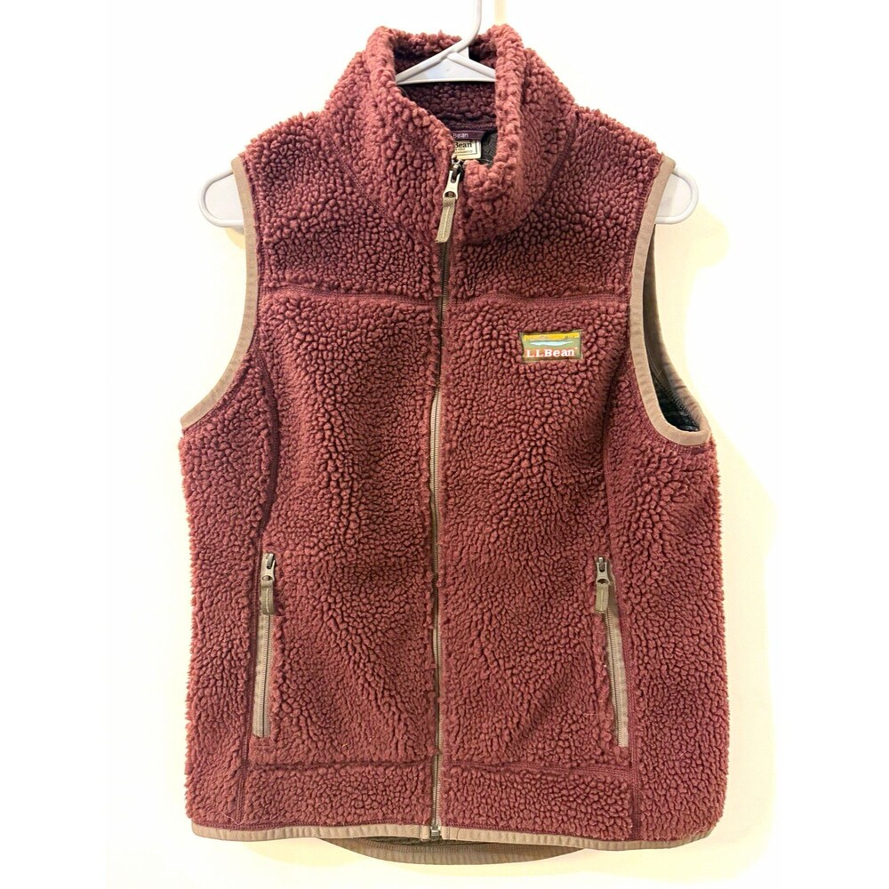 L.L.Bean Mountain Pile Sherpa Fleece Vest Women’s Medium M Reg Full Zip Maroon